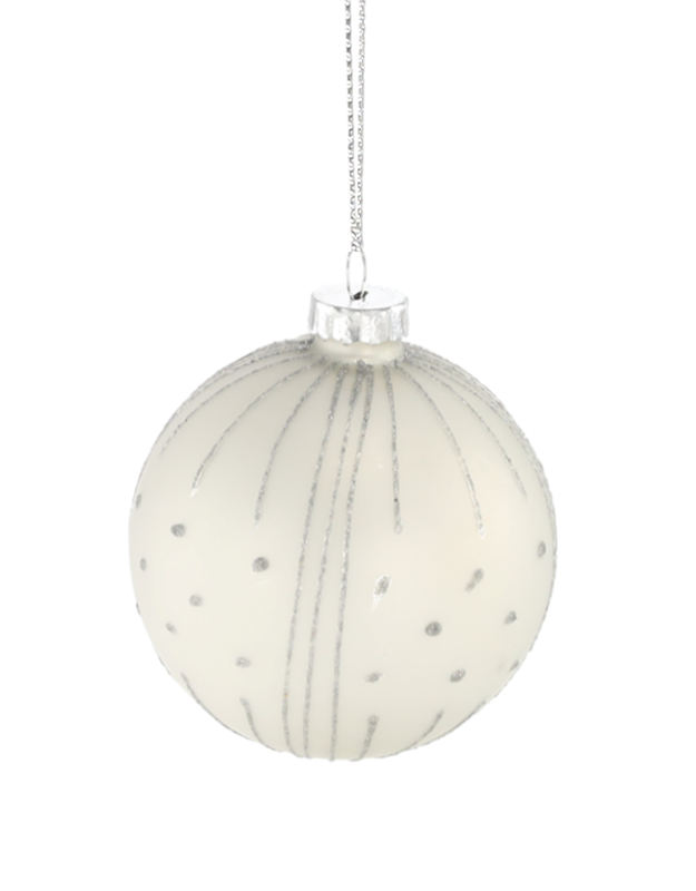 Ялинкова скляна кулька "Chomik" Ø 8 см, біла, сріблястий візерунок