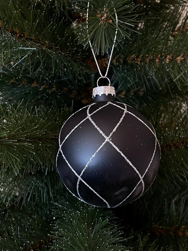 Ялинкова скляна кулька "Chomik" Ø 8 см, орнамент ромбічний, чорна