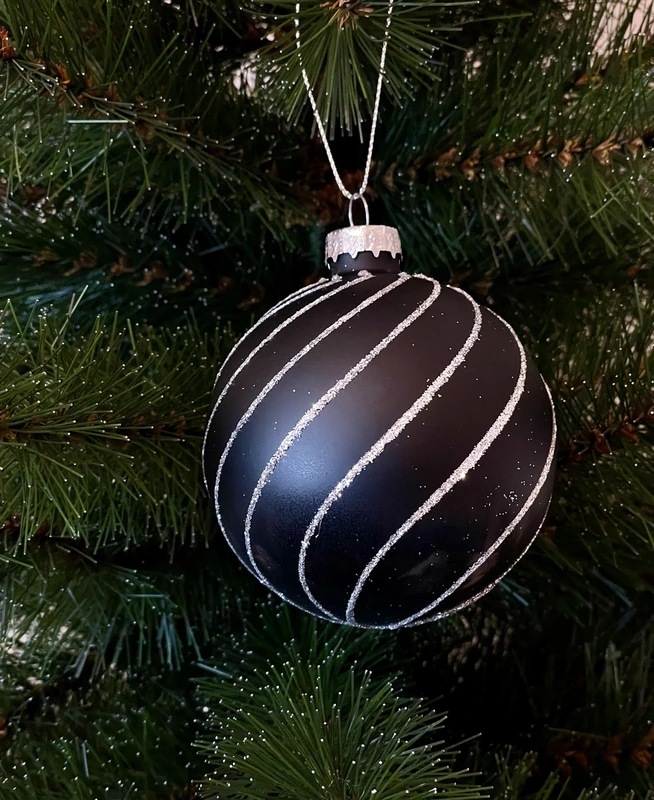Ялинкова скляна кулька "Chomik" Ø 8 см, орнамент вертикальний, чорна