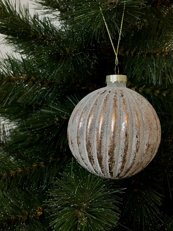 Ялинкова скляна кулька "Chomik" Ø 8 см, рельєф вертикальний, рожево-золотава