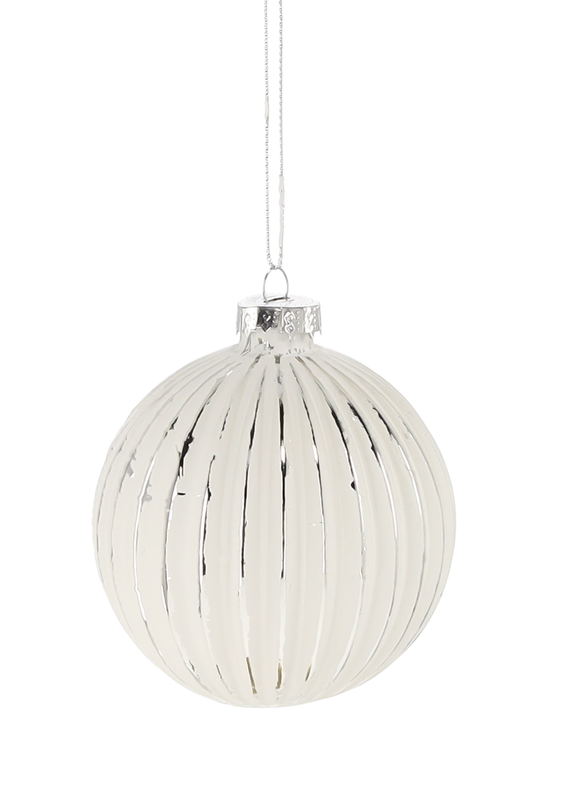 Ялинкова скляна кулька "Chomik" Ø 8 см, смугаста, біло-срібляста