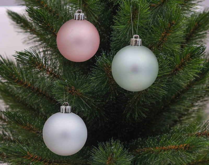 Ялинкові пластикові кульки матові Chomik комплект 6 шт, Ø 6 см, салатовий, рожевий, срібний