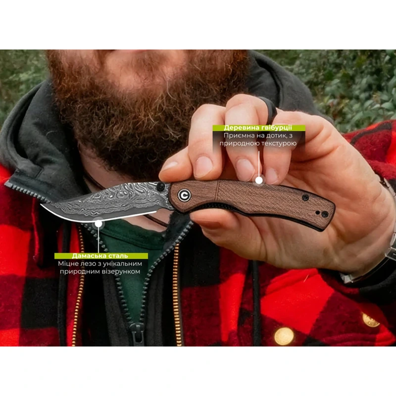 Ніж складаний кишеньковий Civivi Clingman (7.6 см) Damascus / Guibourtia Wood дерево — фото 13