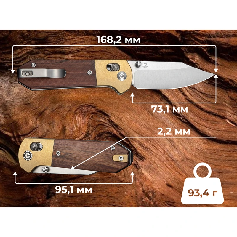 Ніж складаний кишеньковий Civivi Yonder Clip Point (7.3 см) 14C28N / Wood and Brass натуральний — фото 15