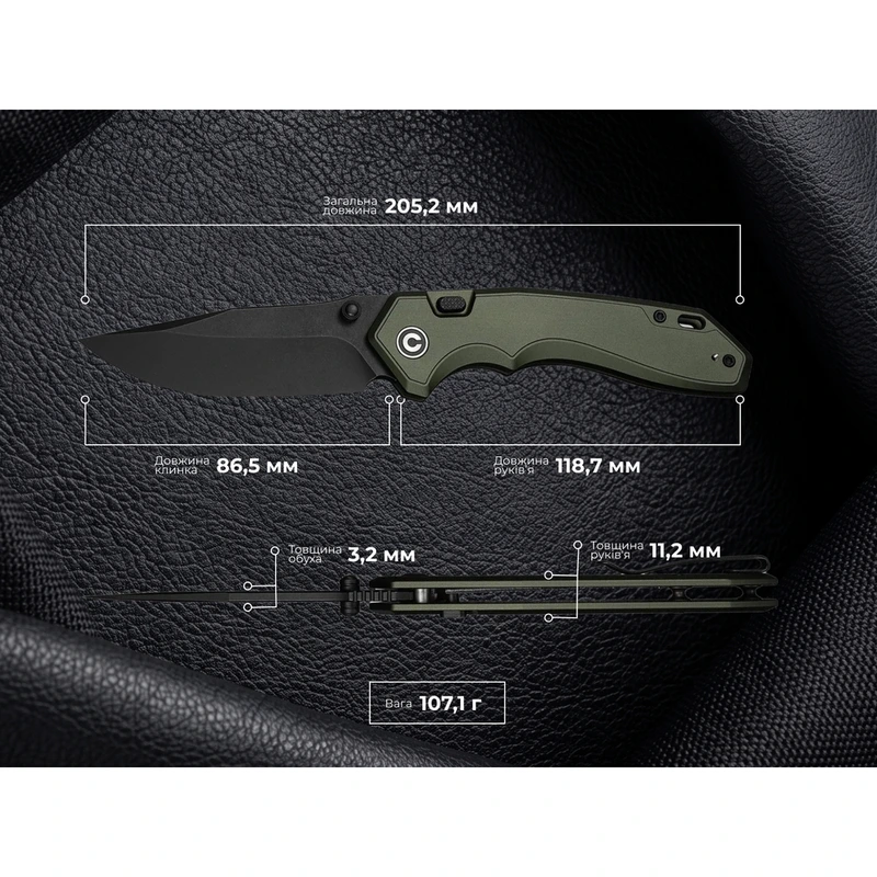 Ніж складаний туристичний Civivi Elite Brova, (8.7 см) CPM S35VN / Aluminum зелений — фото 11