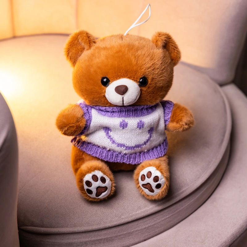 М'яка іграшка-брелок Ведмедик у фіолетовому светрі 20 см плюшевий ведмедик 509-28BRV