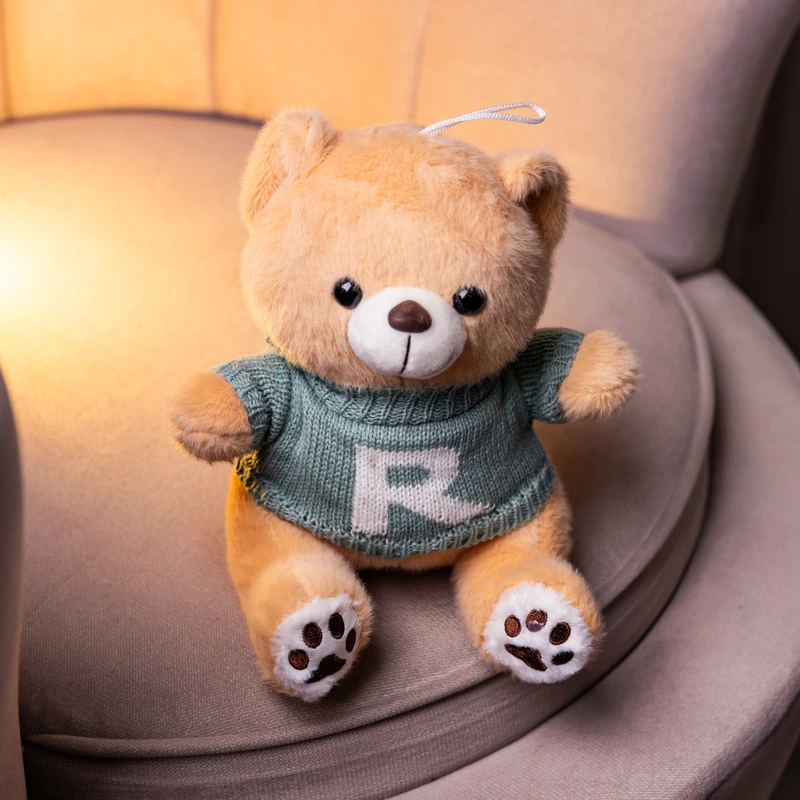 М'яка іграшка-брелок Ведмедик у м'ятному светрі 20 см плюшевий ведмедик 509-28BEGR