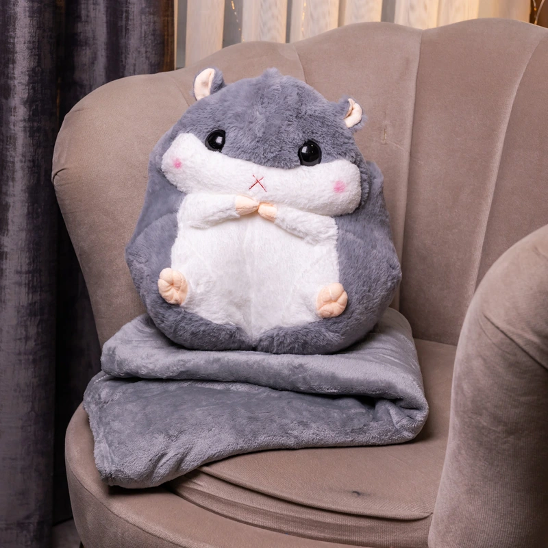 М'яка іграшка-подушка з пледом Хом'як 110×160 (см) плюшевий дитячий плед 3в1 Сірий 7090G