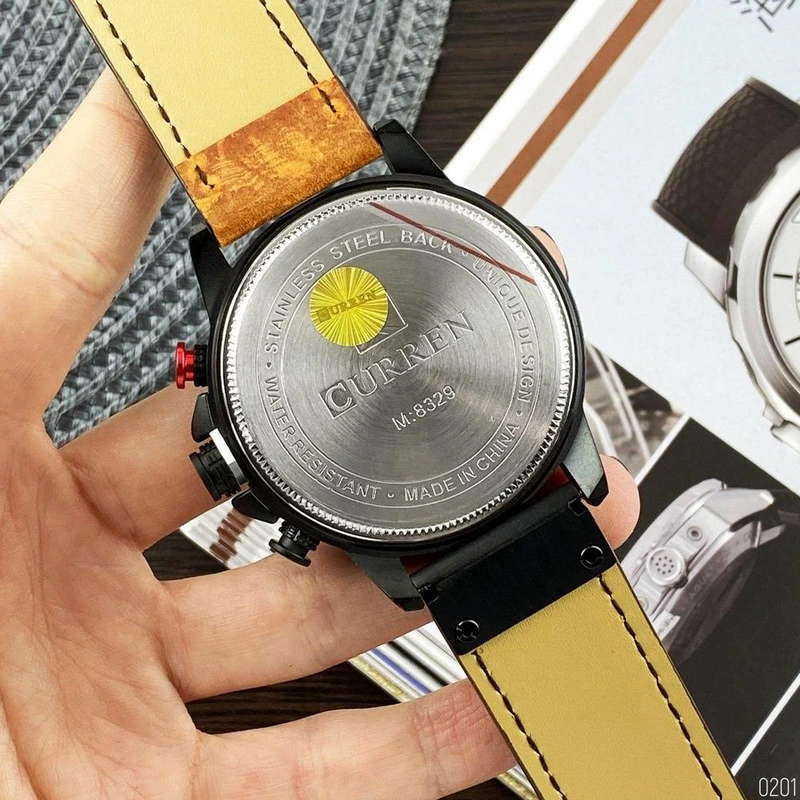 Чоловічий годинник Curren 8329 Black-Brown з хронографом та шкіряним ремінцем — фото 6