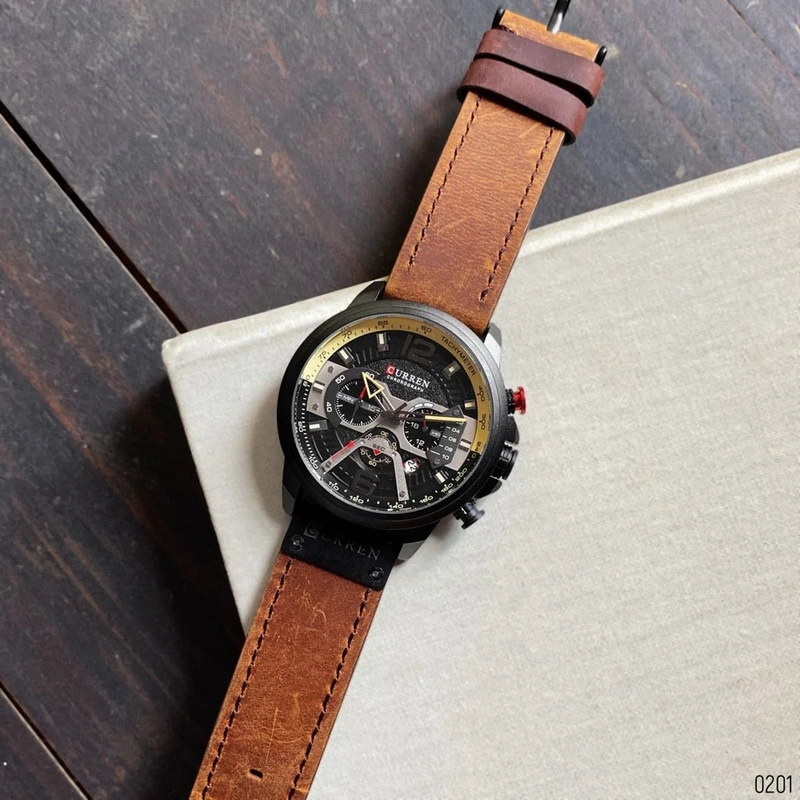 Чоловічий годинник Curren 8329 Black-Brown з хронографом та шкіряним ремінцем — фото 8