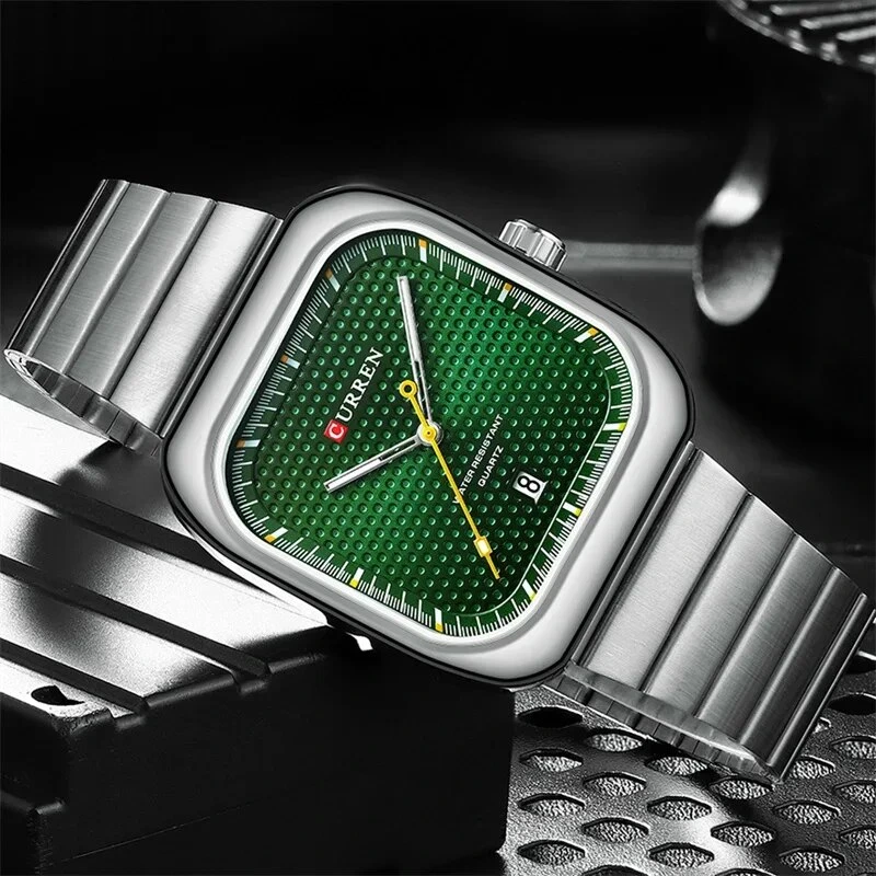 Чоловічий годинник Curren 8460 Silver-Green з зеленим циферблатом та сталевим браслетом — фото 3