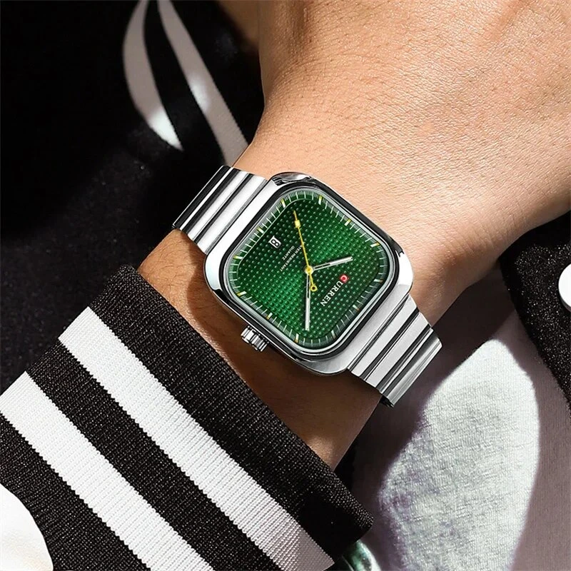Чоловічий годинник Curren 8460 Silver-Green з зеленим циферблатом та сталевим браслетом — фото 4