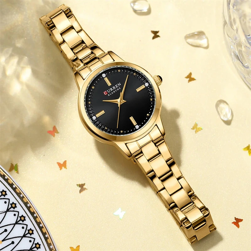 Жіночий наручний годинник Curren 9094 Gold-Black у класичному стилі з металевим браслетом