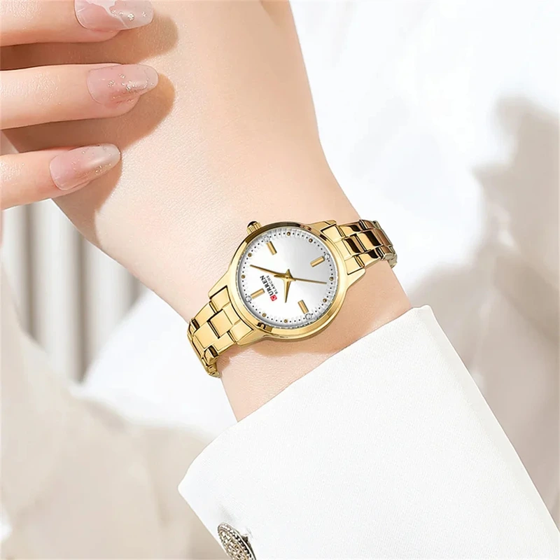 Жіночий годинник Curren 9094 Gold-White з золотистим браслетом та мінеральним склом — фото 3