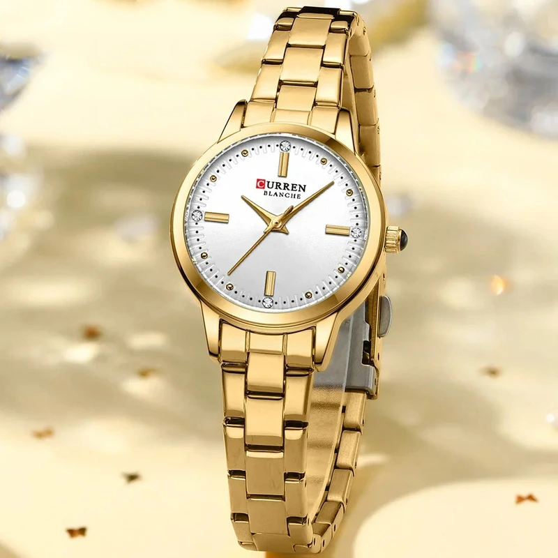 Жіночий годинник Curren 9094 Gold-White з золотистим браслетом та мінеральним склом — фото 4