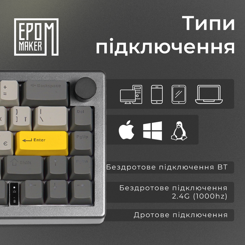 Клавіатура механічна бездротова EPOMAKER EK68 Flamingo Black (EK68-B-F) — фото 7