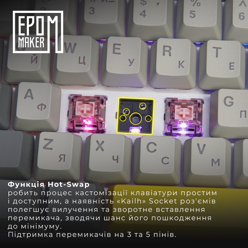 Клавіатура механічна бездротова EPOMAKER EK68 Flamingo Black (EK68-B-F) — фото 10