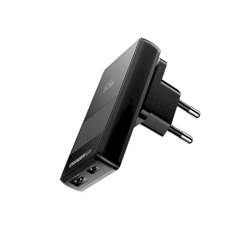 Мережевий зарядний пристрій ESSAGER Ultra Thin Gan 65W 1C1A BLACK