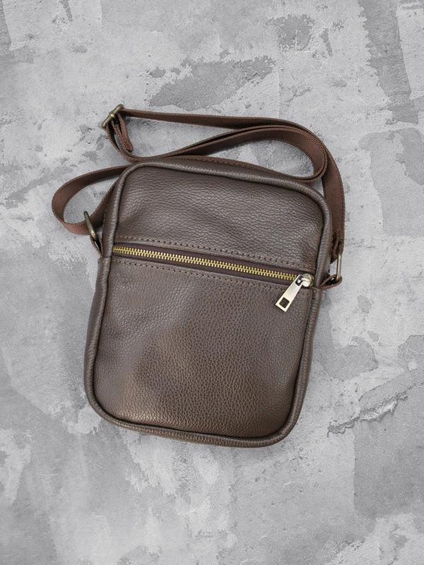 Чоловіча сумка месенджер (через плече) з натуральної шкіри, Коричневий