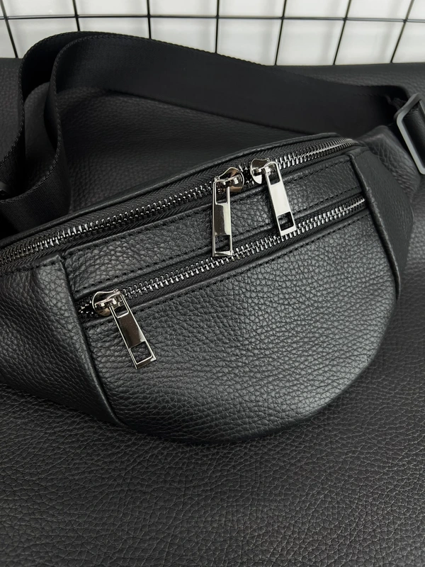 Сумка на пояс (бананка) з натуральної шкіри для чоловіків та жінок , Чорний