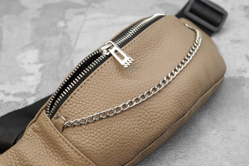 Жіноча сумка на пояс (бананка) з натуральної шкіри, Бежевий