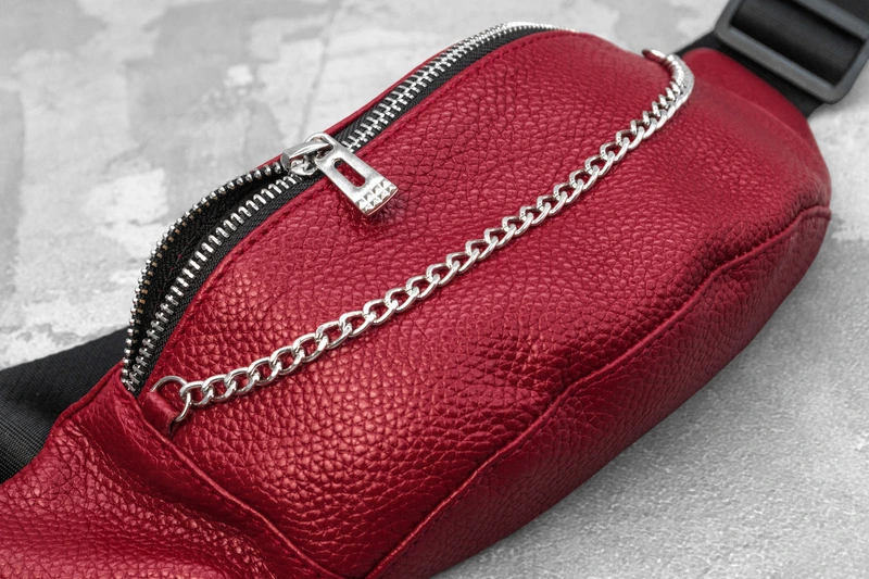 Жіноча сумка на пояс (бананка) з натуральної шкіри, Червоний