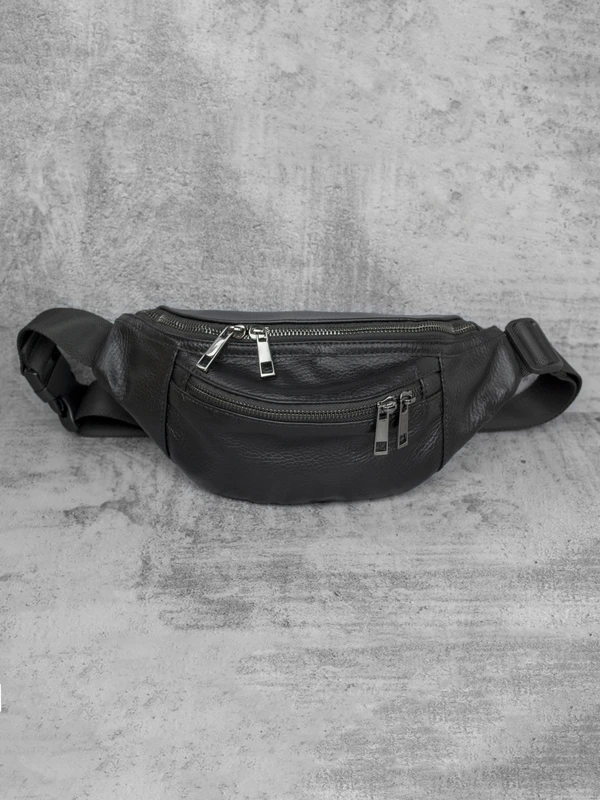 Чоловіча сумка на пояс (бананка) з натуральної шкіри, Чорний