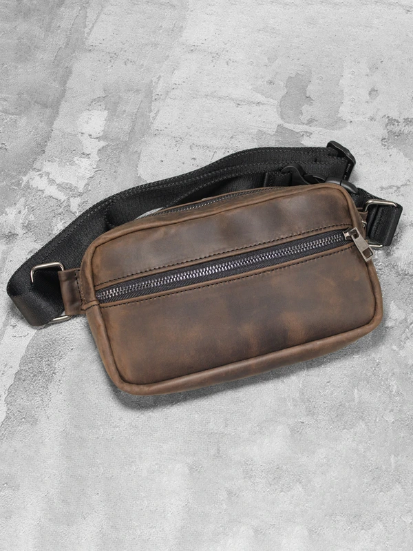 Сумка на пояс (бананка) з натуральної шкіри  crazy horse для чоловіків та жінок, Темно-коричневий