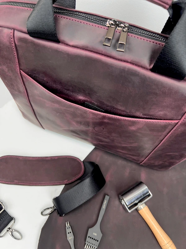 Сумка для ноутбука з натуральної шкіри crazy horse, Марсала