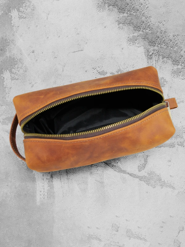 Несесер (косметичка) із натуральної шкіри crazy horse, Коричневий, M