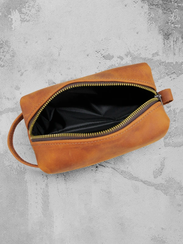 Несесер (косметичка) із натуральної шкіри crazy horse, Коричневий, S