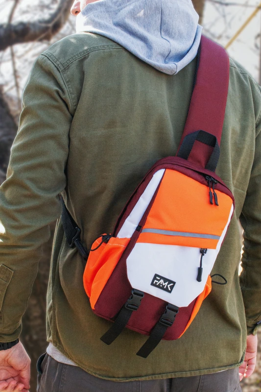 Рюкзак-сумка слінг на одне плече FAMK бордовий/помаранчевий