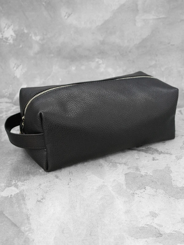 Несесер (косметичка) із натуральної шкіри, Чорний, L
