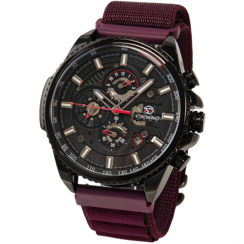 Чоловічий механічний годинник Forsining Finance Wine Red