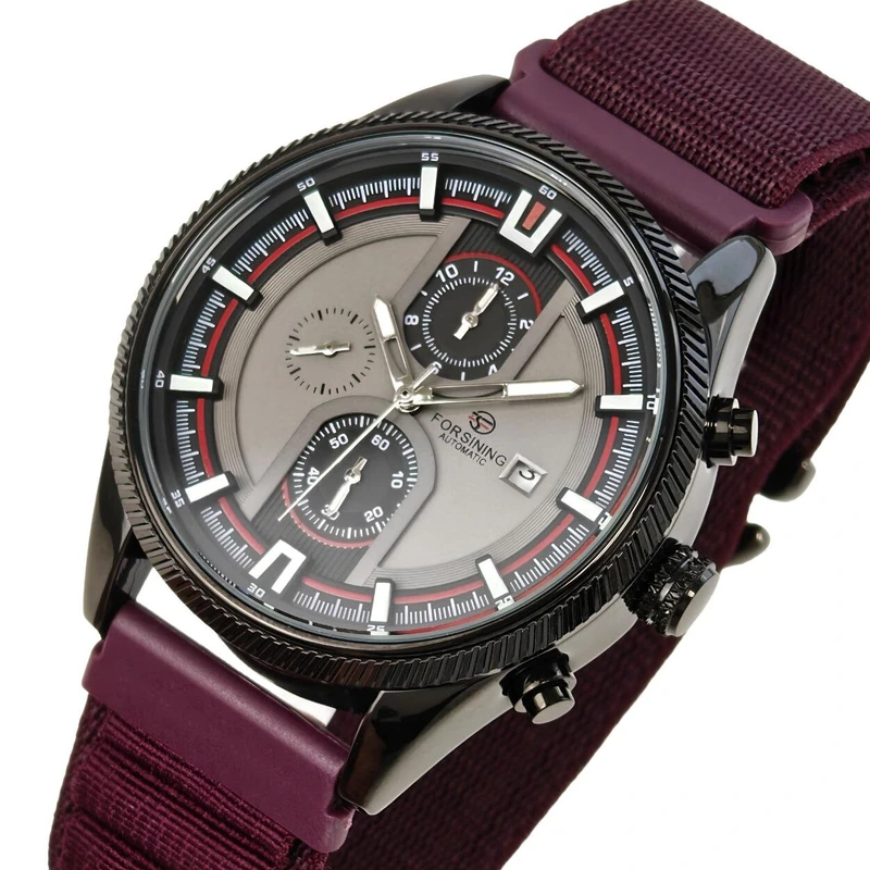 Чоловічий механічний годинник Forsining Tennesy Wine Red, 2 ремінці
