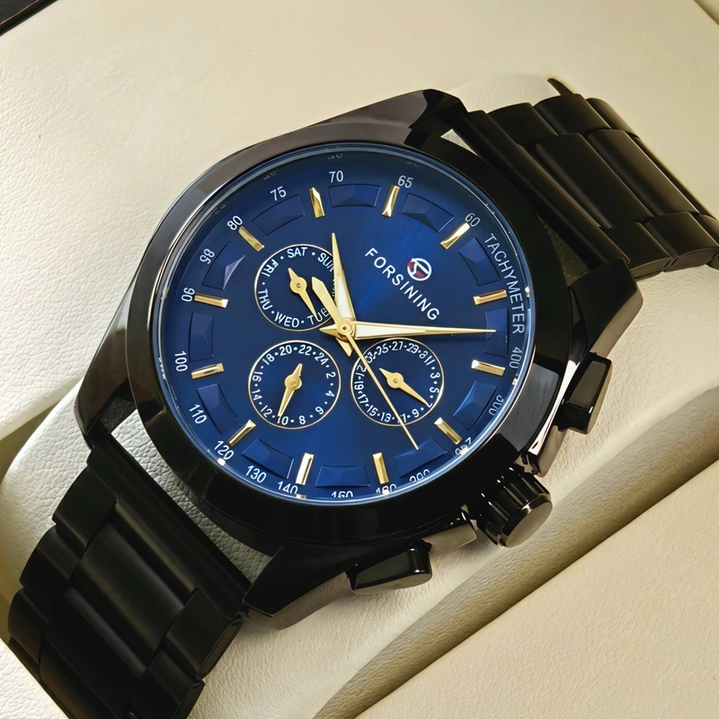 Чоловічий механічний годинник Forsining Walker Limited Blue & Black, 2 ремінці (2355)