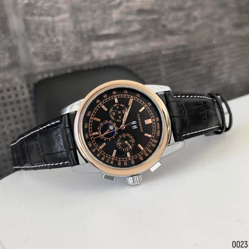 Чоловічий механічний годинник Forsining 319 Black-Cuprum-Black з автопідзаводом та шкіряним ремінцем — фото 8