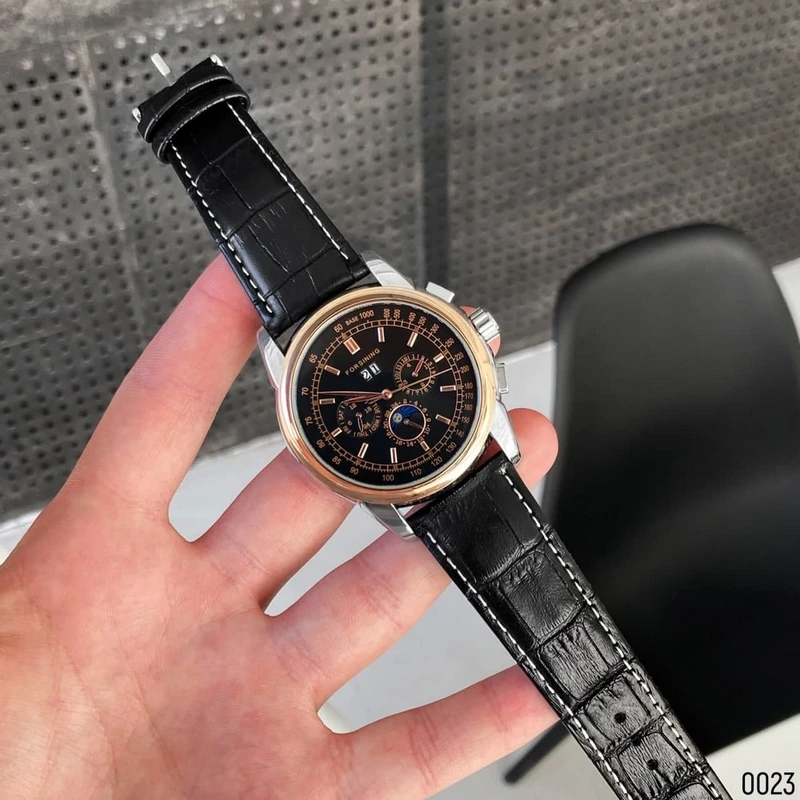 Чоловічий механічний годинник Forsining 319 Black-Cuprum-Black з автопідзаводом та шкіряним ремінцем — фото 9