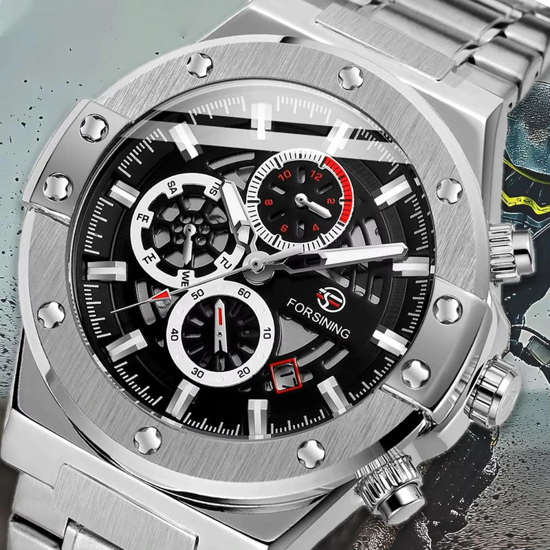 Forsining 6914 Silver-Black Steel