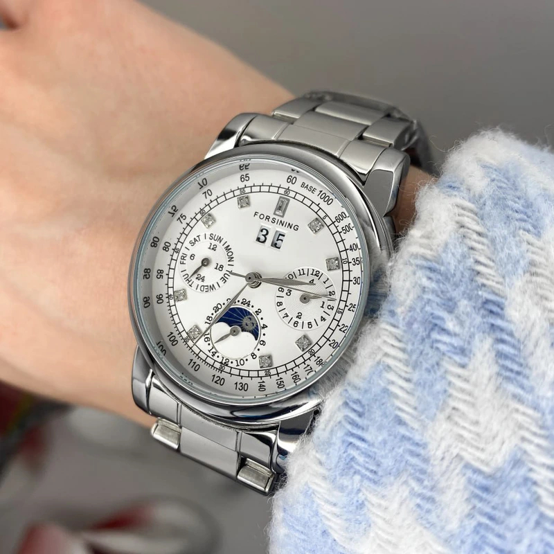 Жіночий механічний годинник Forsining 6918 Silver-White з автопідзаводом та сталевим браслетом — фото 3