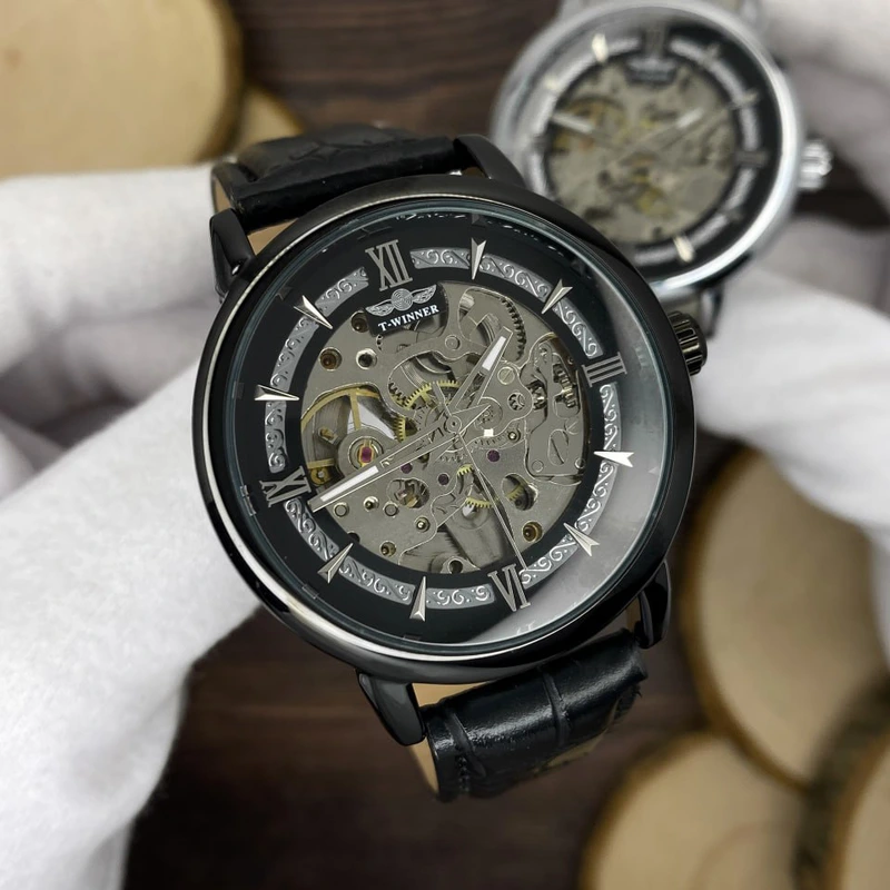 Forsining 8173 All Black-Silver Leather