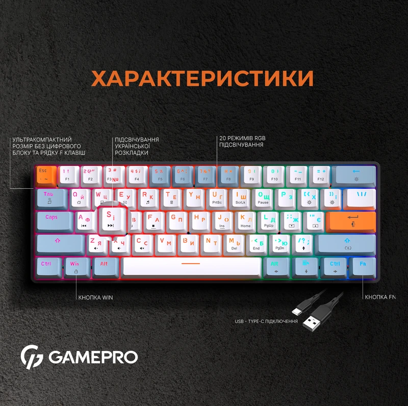 Дротова механічна клавіатура GamePro MK130R (Red) з Hot-Swap RGB Black