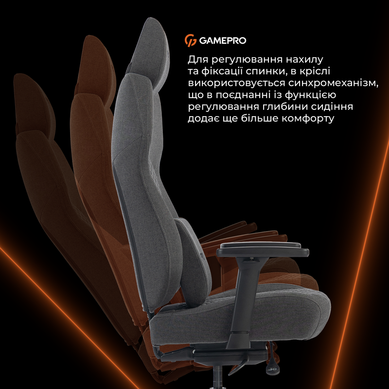 Крісло ігрове GamePro GC760DG Fabric Dark Gray — фото 14
