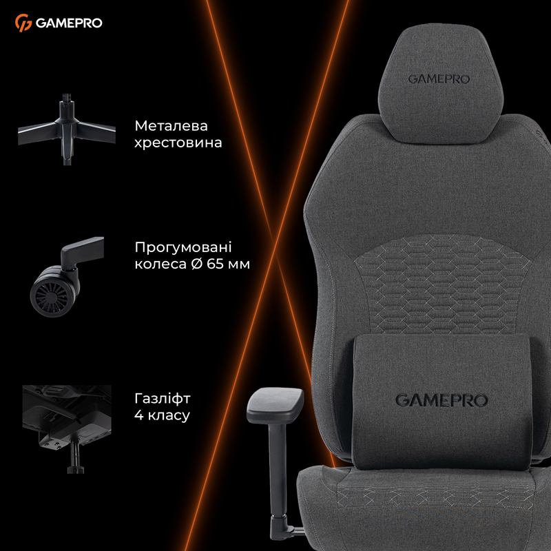 Крісло ігрове GamePro GC760DG Fabric Dark Gray — фото 18