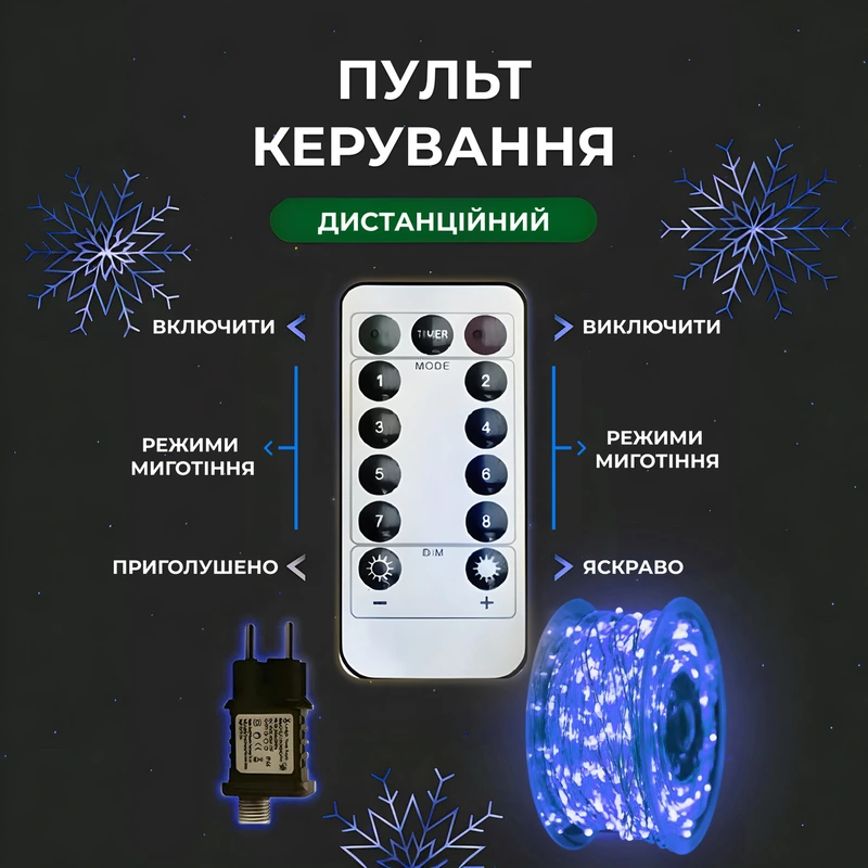 Гірлянда роса на пульті 100 метрів на 1000 led світлодіодів крапля на білому дроті синя 1000L100MWBL