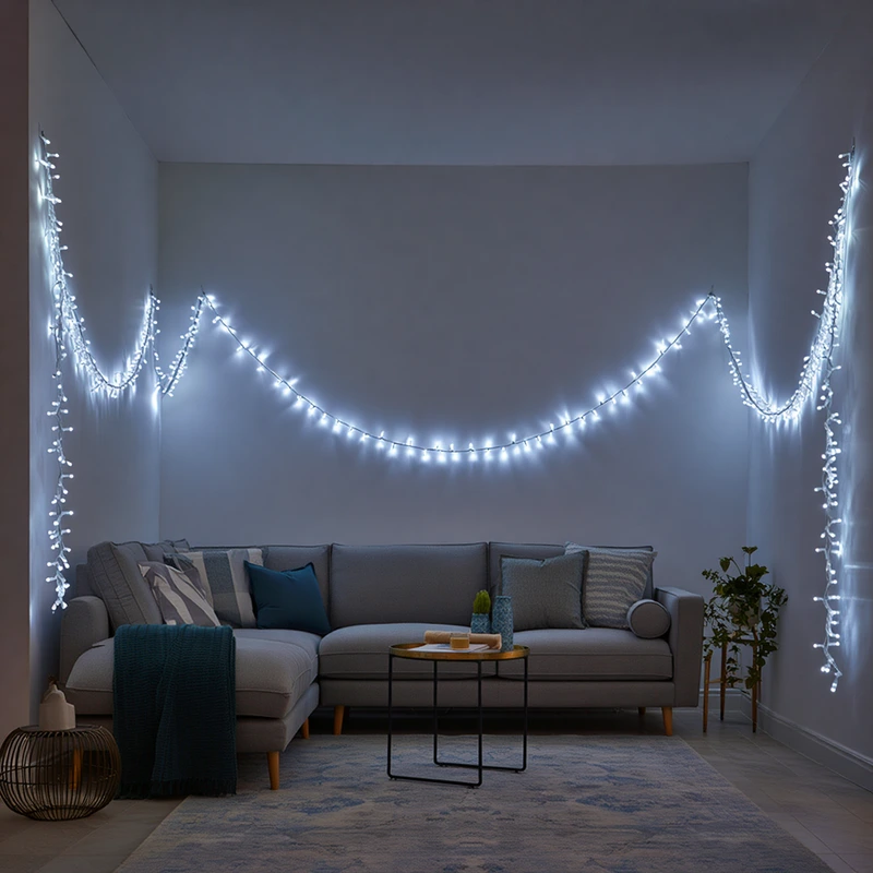 Новорічна гірлянда кімнатна нитка 14 м 160 LED кімнатна гірлянда білий провід Біле світло W160LED16MWW