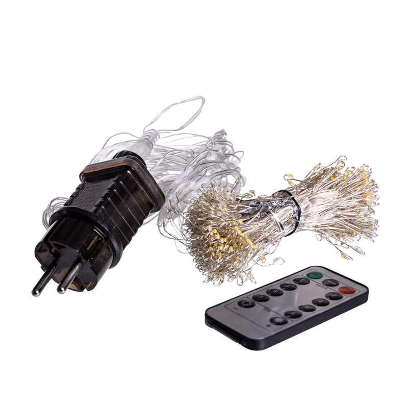 Новорічна гірлянда кімнатна штора роса Хвойна лапа 3х3 м 600 LED Жовте світло D600LED3MY