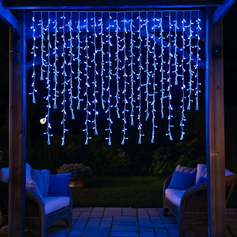 Вулична гірлянда Бахрома 36 м 600 LED білий провід Синій 36MWBL