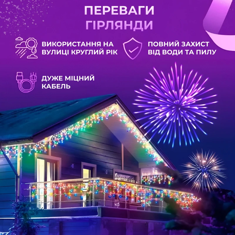 Гірлянда вулична світлодіодна 90 LED 3 метри білий дріт бахрома 18 ниток 3МWML