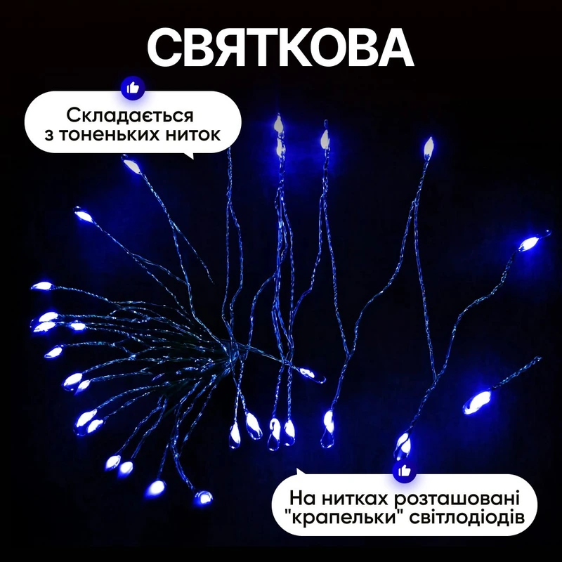 Гірлянда Кінський хвіст Мішура 1800 LED 20 ниток 3 м зелена, синій GarlandoPro D1800L3MGBL — фото 3